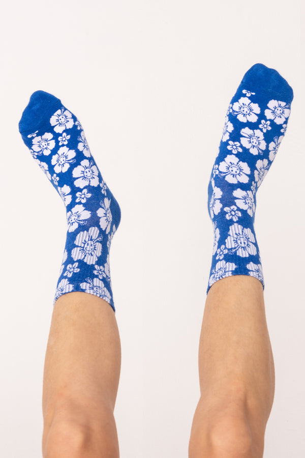 Happy Hibiscus Sock - Blue