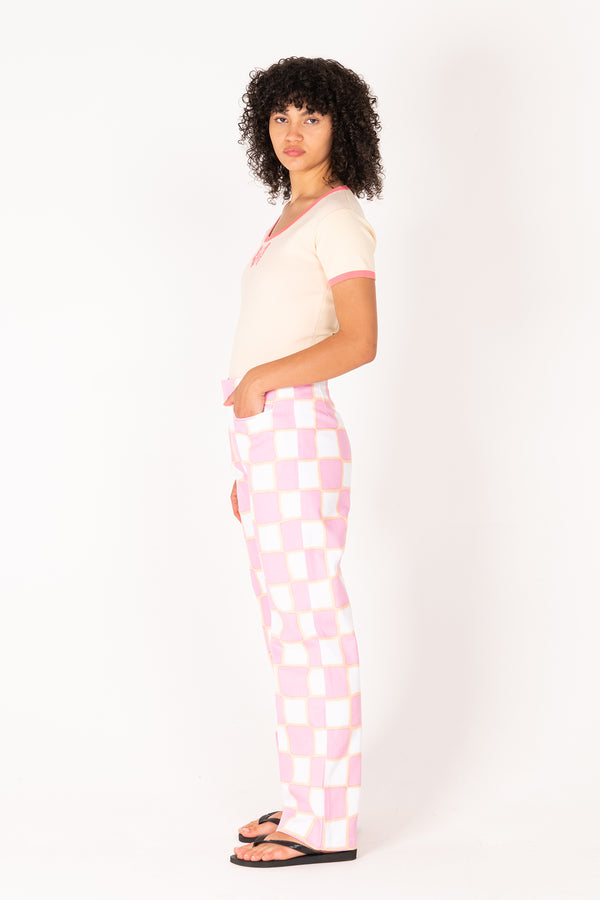 Airbrush Check Kokomo Pant - Pink