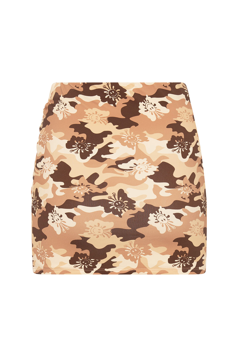 Butterfly Camo Ruched Skirt - Brown