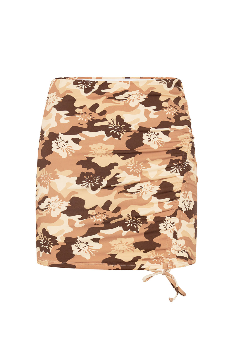 Butterfly Camo Ruched Skirt - Brown