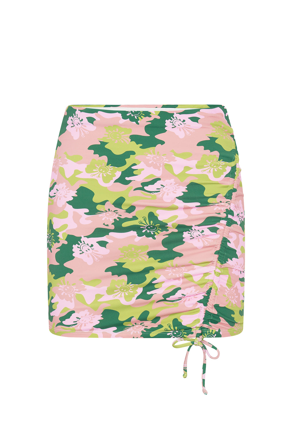 Butterfly Camo Ruched Skirt Pink Green Emma Mulholland on Holiday