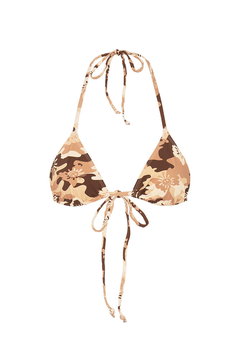 Butterfly Camo Triangle Bikini Top - Brown