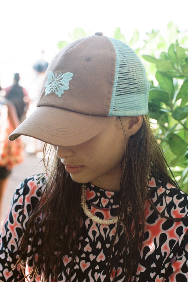 Embroidered Trucker Cap - Happy Butterfly Brown