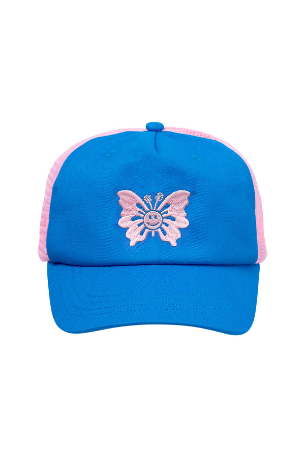 Embroidered Trucker Cap - Happy Butterfly Blue