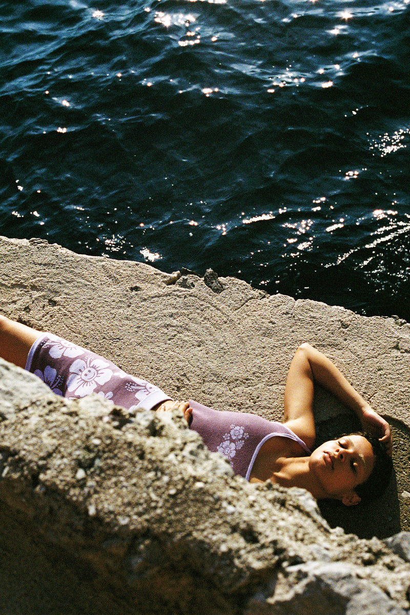 Happy Hibiscus Knit Short - Purple