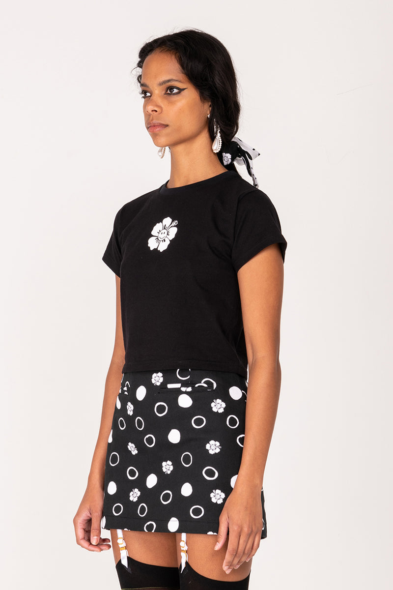 Happy Hibiscus Baby Tee - Black/White