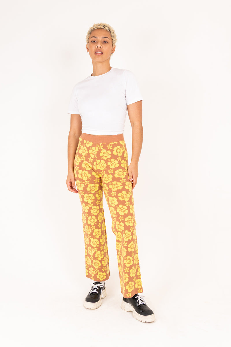 Happy Hibiscus Knit Pant - Tan