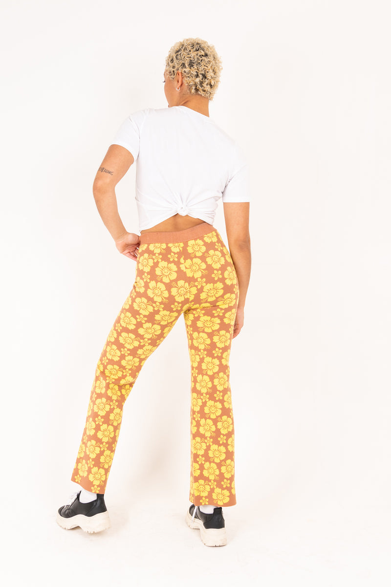 Happy Hibiscus Knit Pant - Tan