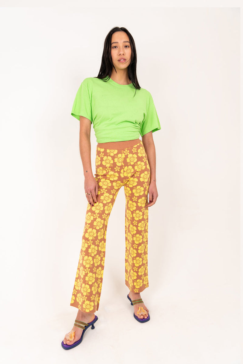 Happy Hibiscus Knit Pant - Tan