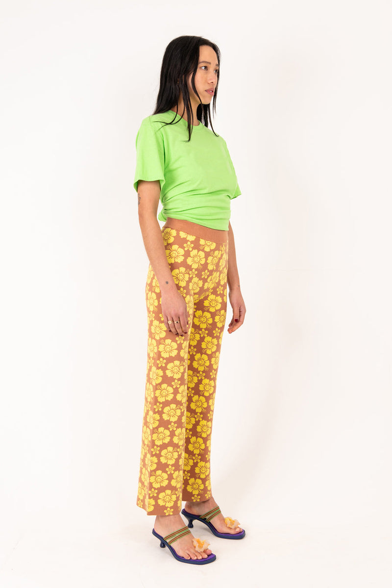 Happy Hibiscus Knit Pant - Tan