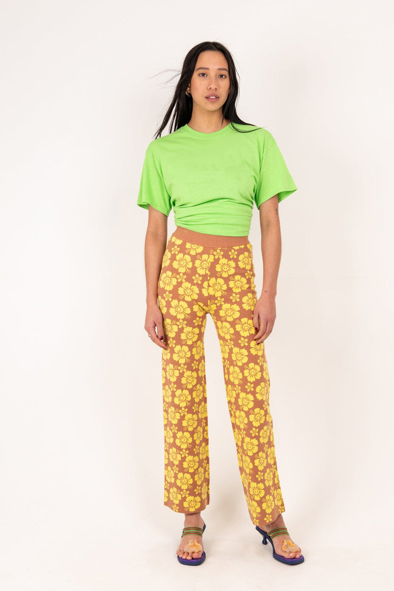 Happy Hibiscus Knit Pant - Tan