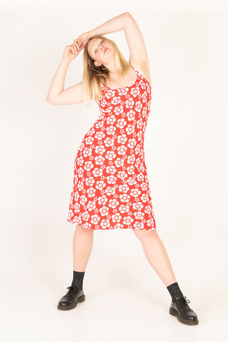 Happy Hibiscus Vacation Slip Dress - Red