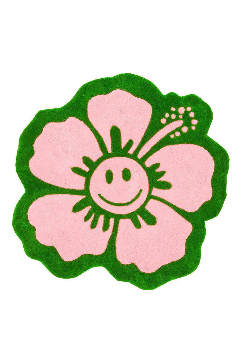 Happy Hibiscus Rug - Green & Pink